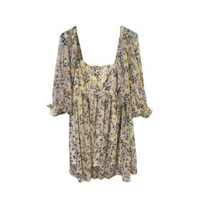 Sweet Lemon Size Large Floral Gold Foil Babydoll Dress